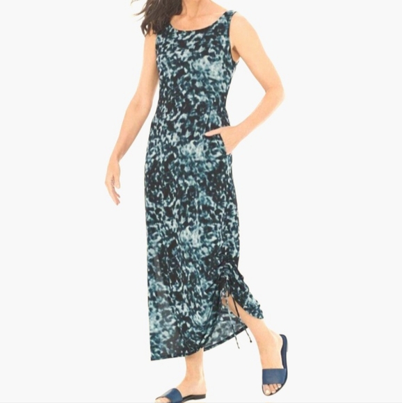 Soma Dark Harbor Drawcord Stretch Crepe Maxi Dress Women's Sz Med - Picture 1 of 11